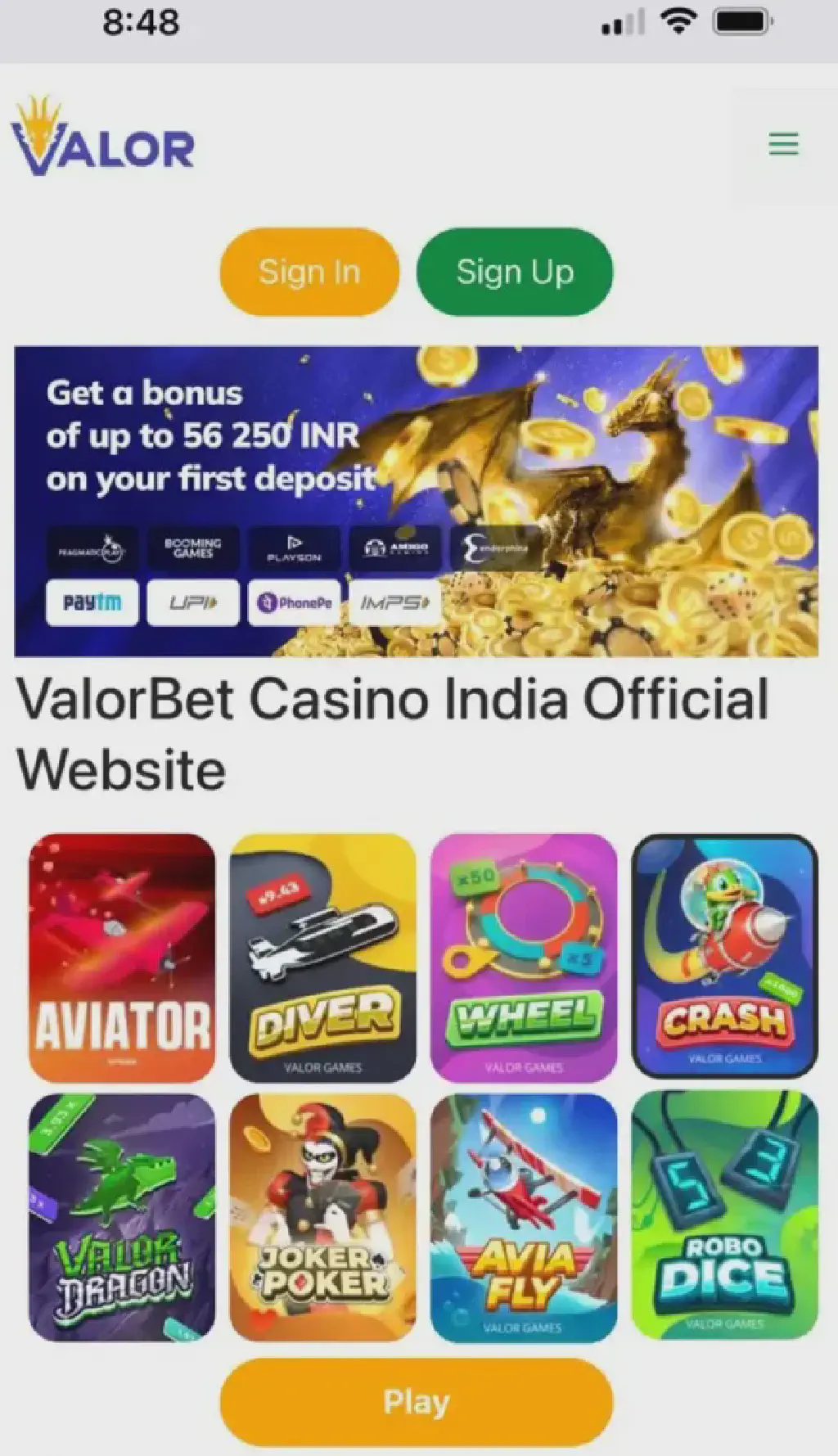Valor Bet Casino | Play Anywhere, Anytime